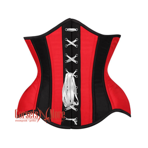 Plus Size Red and Black Satin Net Overlay Stripe Front Clasps Waist Training Steampunk Underbust Corset