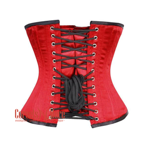 Red Satin Double Bone Front Silver Busk Gothic Waist Training Underbust Corset Bustier Top