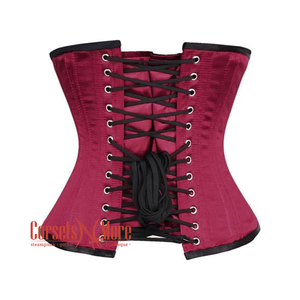 Maroon Satin Double Bone Front Zipper Gothic Waist Training Underbust Corset Bustier Top