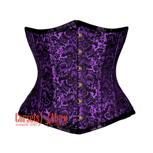 Purple And Black Brocade Steampunk Gothic Waist Training Underbust Corset Bustier Top