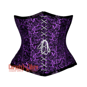 Plus Size Purple And Black Brocade Front Lace Steampunk Gothic Waist Training Underbust Corset Bustier Top