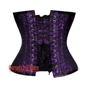 Plus Size Purple And Black Brocade Front Busk Steampunk Gothic Waist Training Underbust Corset Bustier Top