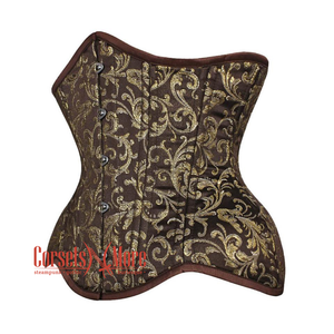 Plus Size Brown And Golden Brocade Double Bone Steampunk Gothic Waist Training Underbust Corset