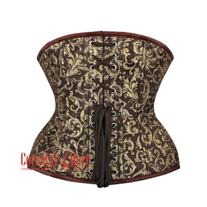 Plus Size Brown And Golden Brocade Front Clasps Double Bone Steampunk Gothic Waist Training Underbust Corset