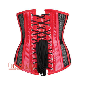 Red PVC Black Net Steampunk Heavy Duty Underbust Waist Training Sexy Corset