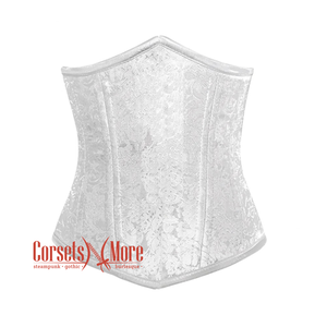 White Brocade Front Closed Double Bone Steampunk Gothic Waist Training Underbust Corset Bustier Top