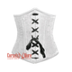 White Brocade Front Black Lace Double Bone Steampunk Gothic Waist Training Underbust Corset Bustier Top