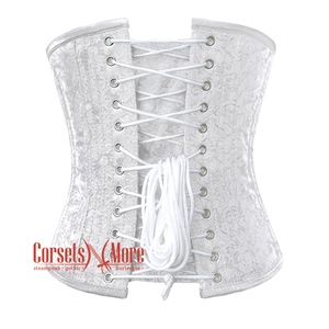 Plus Size White Brocade Silver Clasps Double Bone Steampunk Gothic Waist Training Underbust Corset Bustier Top
