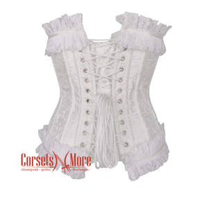 White Brocade Front Close Net Frill Design Gothic Waist Training Underbust Corset Bustier Top