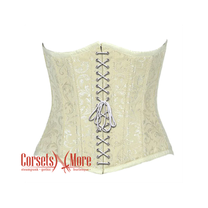 Ivory Brocade Front Lace Gothic Burlesque Waist Training Underbust Corset Bustier Top