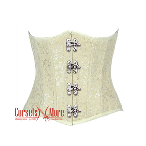 Plus Size Ivory Brocade Silver Clasps Gothic Burlesque Waist Training Underbust Corset Bustier Top