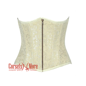 Ivory Brocade Front Antique Zipper Gothic Burlesque Waist Training Underbust Corset Bustier Top