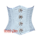 Plus Size Baby Blue Brocade Gothic Burlesque Waist Training Underbust Corset Bustier Top