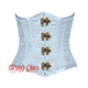 Plus Size Baby Blue Brocade Antique Gothic Burlesque Waist Training Underbust Corset Bustier Top