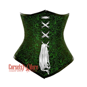 Plus Size Green And Black Brocade Front Lace Gothic Waist Training Underbust Corset Bustier Top