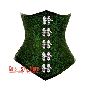 Green And Black Brocade Front Clasps Gothic Waist Training Underbust Corset Bustier Top