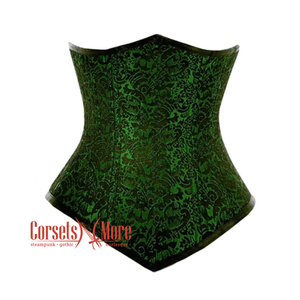 Green And Black Brocade Double Boned Front Closed Waist Training Underbust Gothic Corset Bustier Top