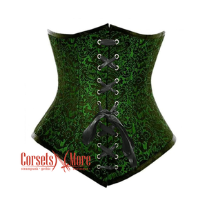 Plus Size Green And Black Brocade Double Boned With Front Lace Waist Training Underbust Gothic Corset Bustier Top