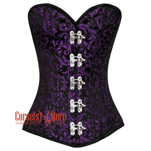 Purple And Black Brocade Front Clasps Gothic Corset Burlesque Overbust Top