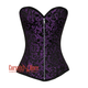 Plus Size Purple And Black Brocade Front Zipper Gothic Corset Overbust Top