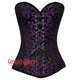 Plus Size Purple And Black Brocade Front Black Lace Gothic Long Corset Overbust Top
