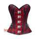 Plus Size Red And Black Brocade Steampunk Costume Gothic Corset Overbust Top