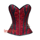 Red And Black Brocade Front Zipper Steampunk Costume Gothic Corset Overbust Top