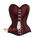 Plus Size Red And Black Striped Brocade Front Lace Steampunk Costume Gothic Corset Overbust Top
