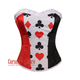 Plus Size Red Black Satin With White Frill Overbust Christmas Corset Bustier Top