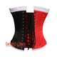 Red Black Satin With White Frill Overbust Christmas Corset Bustier Top
