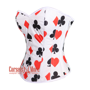 Diamond Heart Clubs Spades Print Cotton Burlesque Overbust Costume Bustier Corset Top