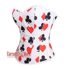 Plus Size Diamond Heart Clubs Spades Print Cotton Burlesque Overbust Costume Bustier Corset Top