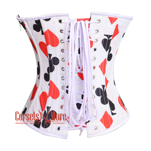 Plus Size Diamond Heart Clubs Spades Print Cotton Burlesque Overbust Costume Bustier Corset Top