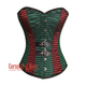 Red And Green Stripe Brocade Gothic Overbust Corset Top