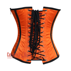 Orange Satin Black Stripe Gothic Overbust Burlesque Corset Top