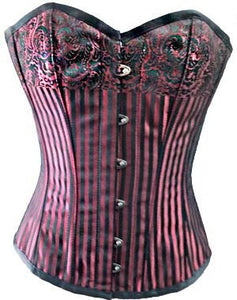 Red And Black Brocade Design Plus Size Overbust Corset - CorsetsNmore