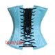 Plus Size Baby Blue Satin Sequins Work Burlesque Waist Training Gothic Overbust Corset Top