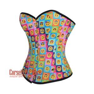 Emoji Printed Colorful Cotton Overbust Burlesque Waist Training Corset Top