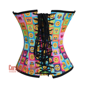 Emoji Printed Colorful Cotton Overbust Burlesque Waist Training Corset Top
