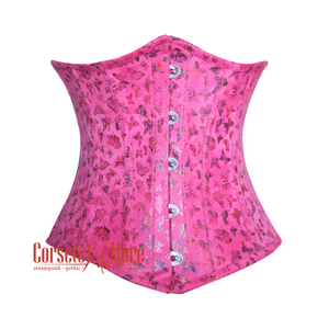 Butterfly Printed Pink Soft Leather Gothic Underbust Waist Training Corset