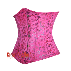 Butterfly Printed Pink Soft Leather Gothic Underbust Waist Training Corset