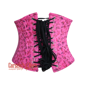 Butterfly Printed Pink Soft Leather Gothic Underbust Waist Training Corset