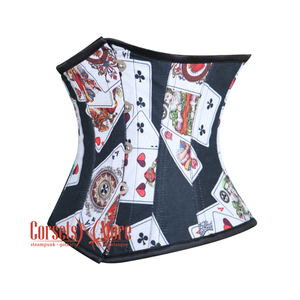 Plus Size Playing Cards Printed Cotton Underbust Corset Gothic Costume Bustier Top
