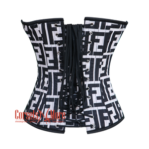 Plus Size Black And White Print Overbust Burlesque Waist Training Corset Top