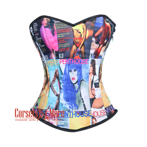Sexy Printed Corset Overbust Gothic Costume Waist Cincher Bustier Zipper Top