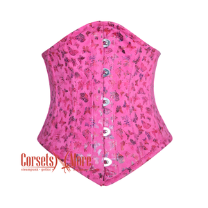 Plus Size Butterfly Printed Pink Soft Leather Gothic Underbust Waist Training Corset