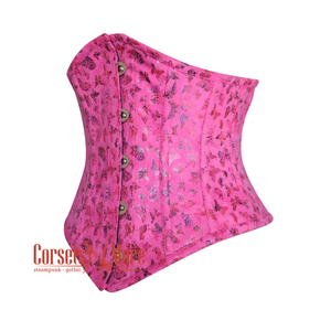 Butterfly Printed Pink Soft Leather Gothic Underbust Waist Training Corset