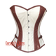 Plus Size White Rice Leather And Brown PVC Steampunk Overbust Waist Cincher Corset