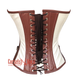 White Rice Leather And Brown PVC Steampunk Overbust Waist Cincher Corset