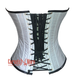 White Silver Silk Corset With Leather Belt Steampunk Overbust Waist Training Gothic Costume